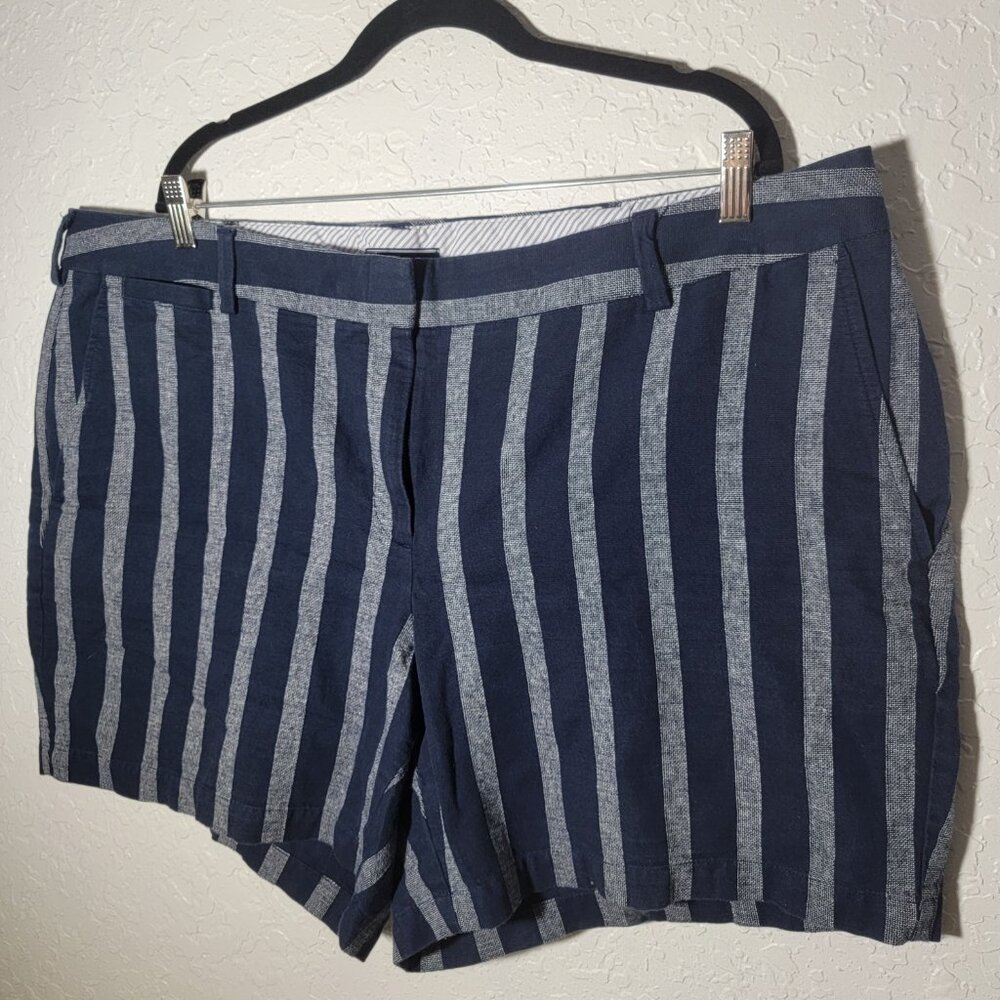 LANDS-END Shorts Size 20W Mid Rise Navy Silver Stripped Nautical Style Preppy
